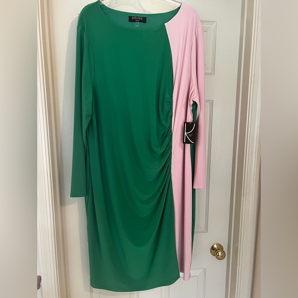 Kasper Long Sleeve Dress in Green and Pink